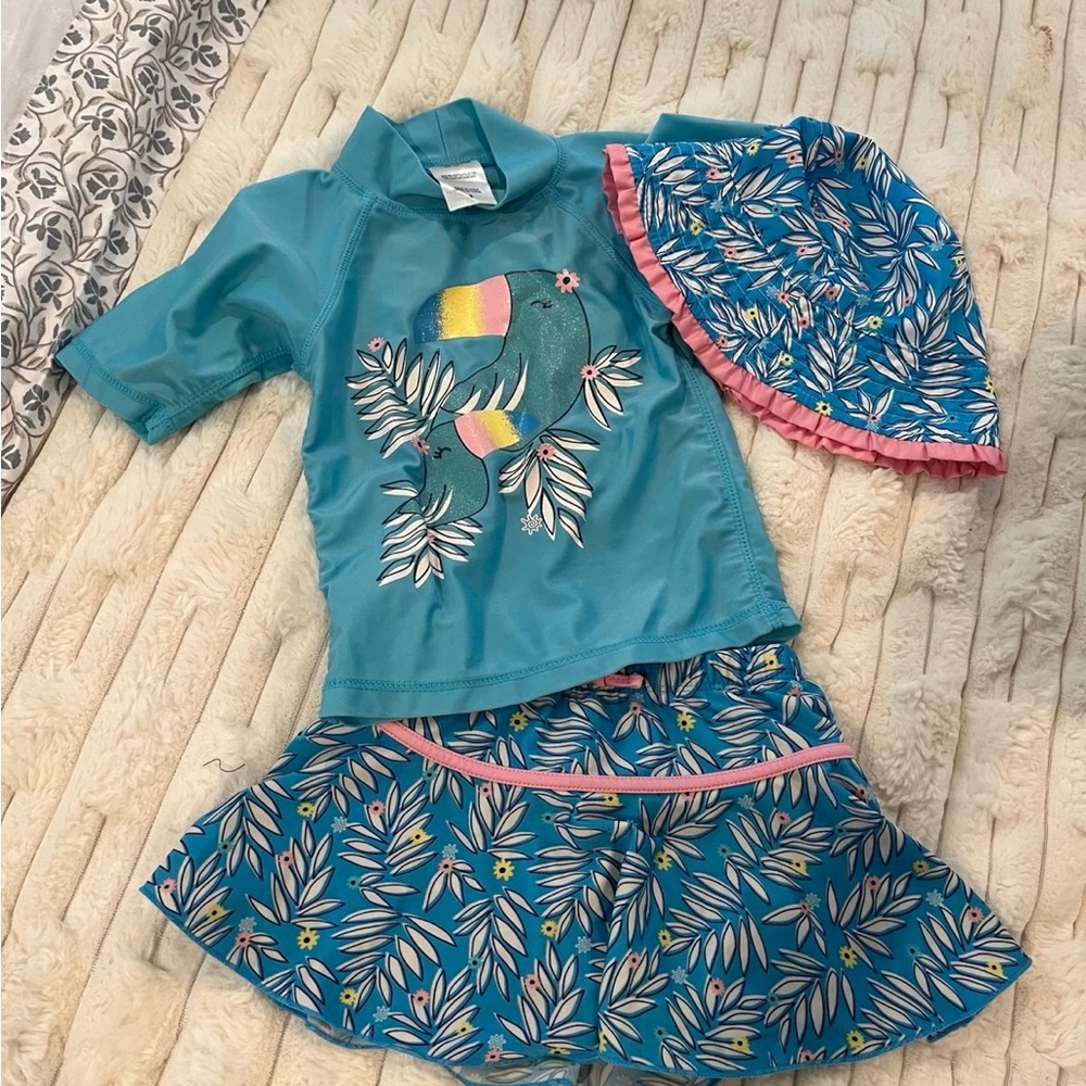 Girls Blue Tropical Rashguard Set